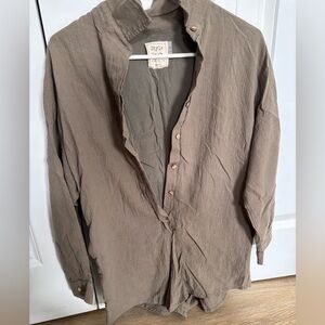 Style & Co. Taupe Button-Up Blouse